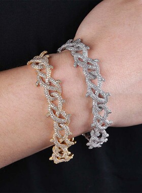 欧美INS爆款个性锆石荆棘古巴链手链潮人街头女嘻哈金澳手饰品