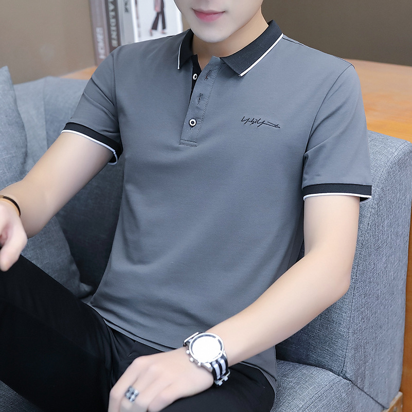 Men's polo summer lapel embroidered short-sleeve t-shirt-图0