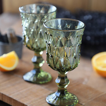 Green Pearl embossed glass wine glass wedding decoration Cup wine glass milk cup fruit wine cup bubble Cup
