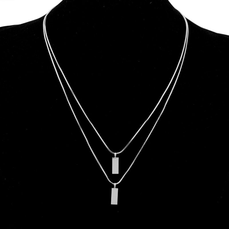 Small wholesale explosive titanium steel necklace small silver brick pendant necklace neutral style exquisite snake chain clavicle necklace