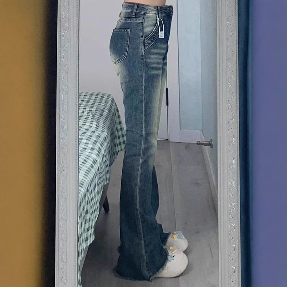 High Waisted Flared Jeans for Women Slim Fit Stretch Fabric Raw Hem Vintage Style Casual Wear Wholesale Available