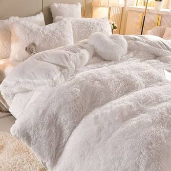 Korean Style Cloud Mink Velvet Coral Velvet Crystal Velvet Three-Piece Set Mink Velvet Four-Piece Set Winter Thickened Warm Bed Sheet Quilt Cover Factory