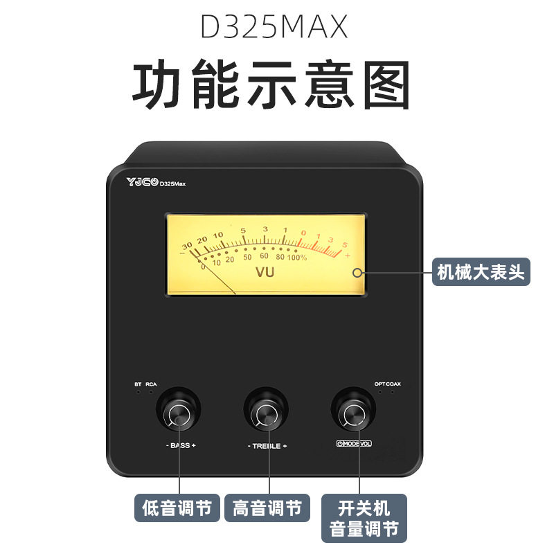 D325Max High Power TPA3255 Retro Mechanical Pointer Fiber Optic Coaxial Bluetooth 5.1 Digital Power Amplifier