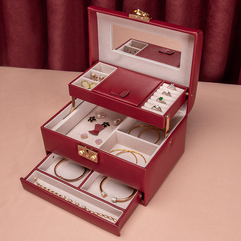 2025 New Jewelry Box Small Lockable Portable Wedding High-End Jewelry Storage Box Bracelet Necklace Jewelry Box