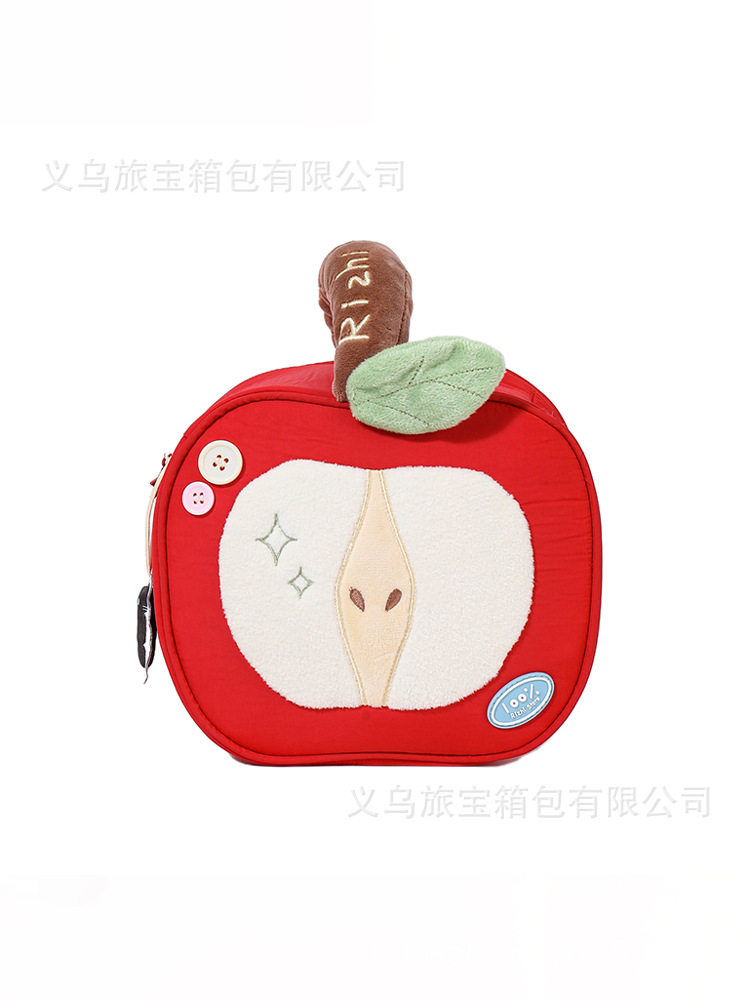 Cross-Border Silk Makeup Bag Japanese Cute Style Red Apple Portable Large Capacity Travel Cosmetic Storage Bag