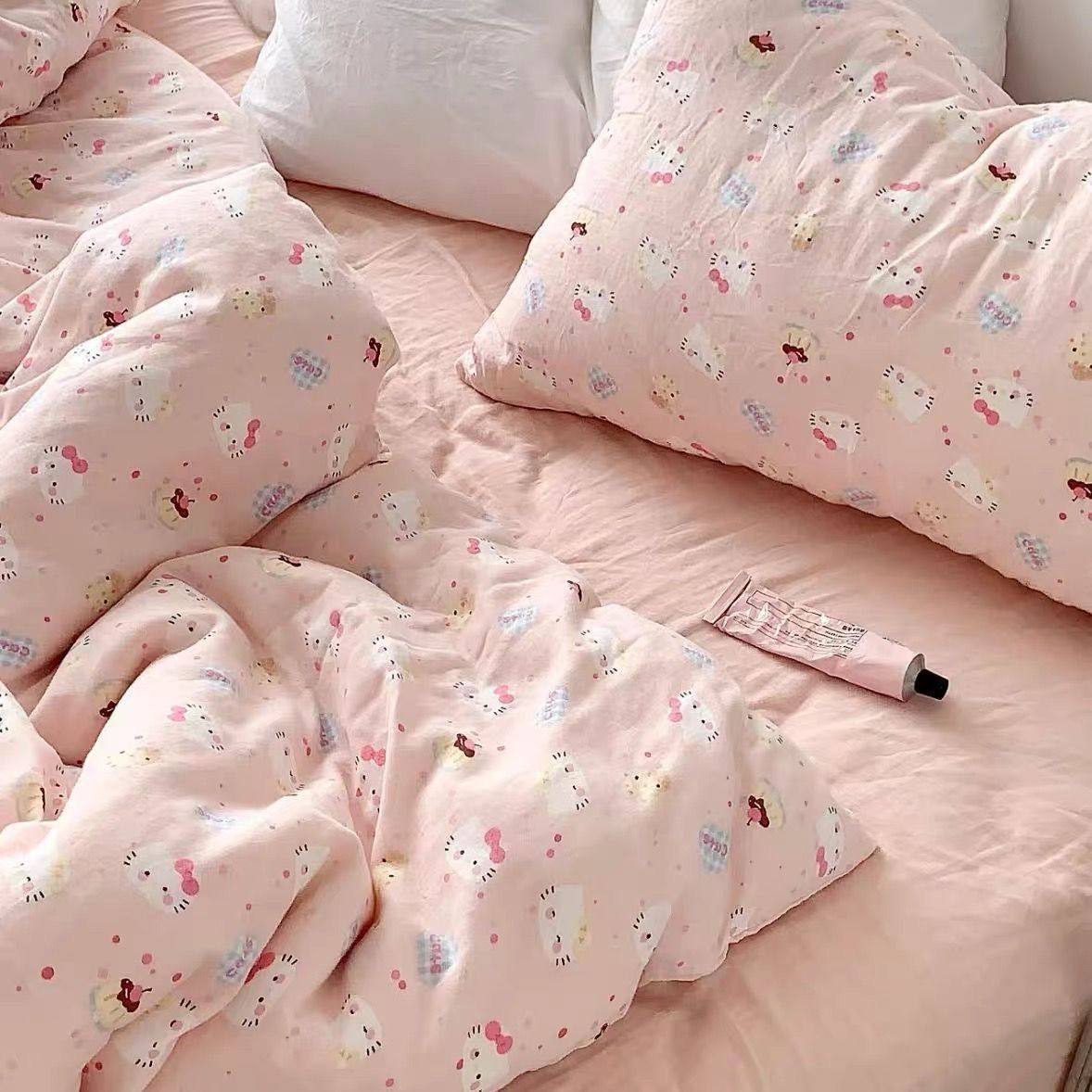 Casual and Exquisite Heart Red Type a Washed Cotton Bedding Four-Piece Set Student Dormitory Single Three-Piece Set