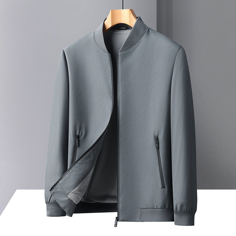 Áo Khoác Bomber Nam Dáng Ôm Họa Tiết Dệt Jacquard Màu Xám, Xanh Rêu, Xanh Navy