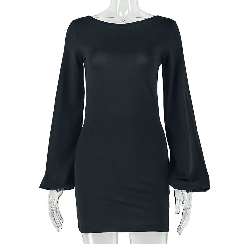 Fashionable Solid Color Bodycon Dress Long Sleeve Round Neck Backless Casual Wear for Women OEM Available