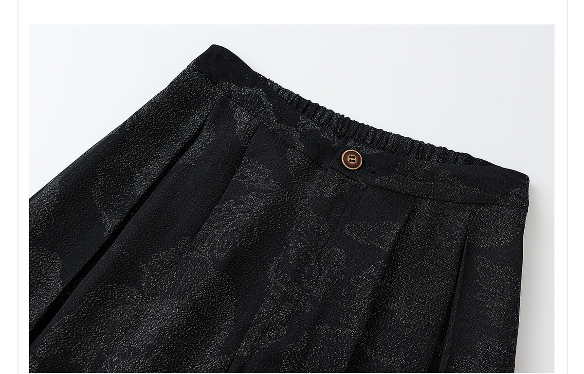 Quần dài ống rộng nữ họa tiết jacquard lụa tơ nhân tạo — Màu trắng nhạt, màu vàng