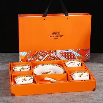 Tang Sancai Tableware Ceramic Bowls and Plates Set Gift Box Set Aima Orange Opening Housewarming Gift Warm Room Atmospheric Gift Factory