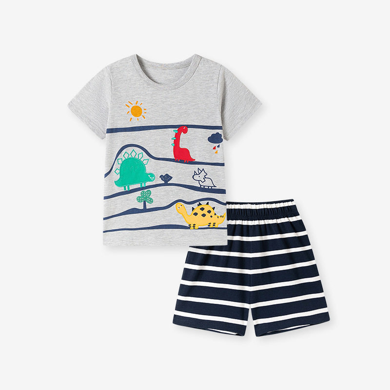 Boys' Short-Sleeve Set Wholesale from Source Factory, Summer Cute Cartoon Dinosaur Kids' Outfit
