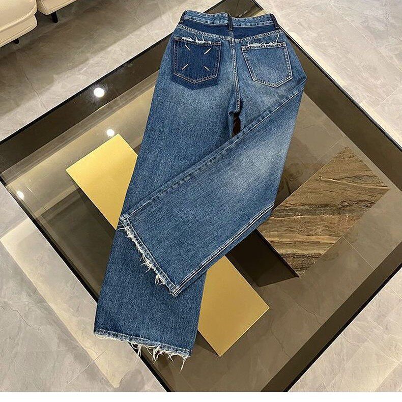 Womens Color Block Denim Pants Loose Fit Slimming Straight Leg Casual Spring and Autumn Style Wholesale Available