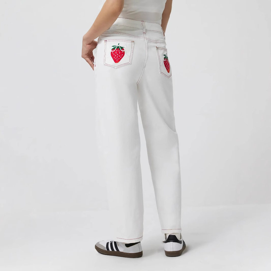 High Waisted Embroidered Denim Trousers Straight Leg Womens Fashion Casual Style Wholesale Available