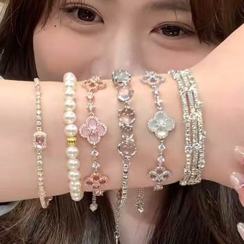 Zircon Diamond Flower Hollow Adjustable Bracelet South Korea Niche Exquisite Bracelet Temperament All-match Fashion Bracelet for Women