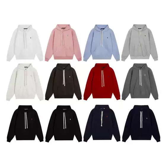 25 New Autumn and Winter High-Quality Rl Pony Embroidered Casual Versatile Solid Color Pullover Hooded Sweatshirt Jacket for Men and Women