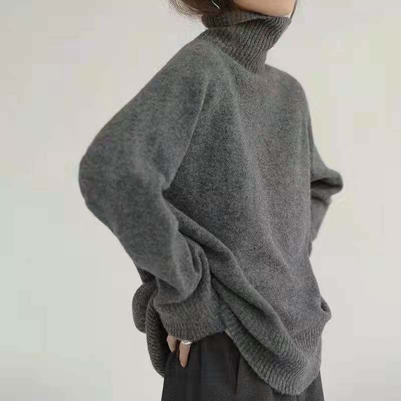 High Neck Womens Sweater Premium Quality Simple Design Solid Color Early Autumn Knitwear Wholesale Available