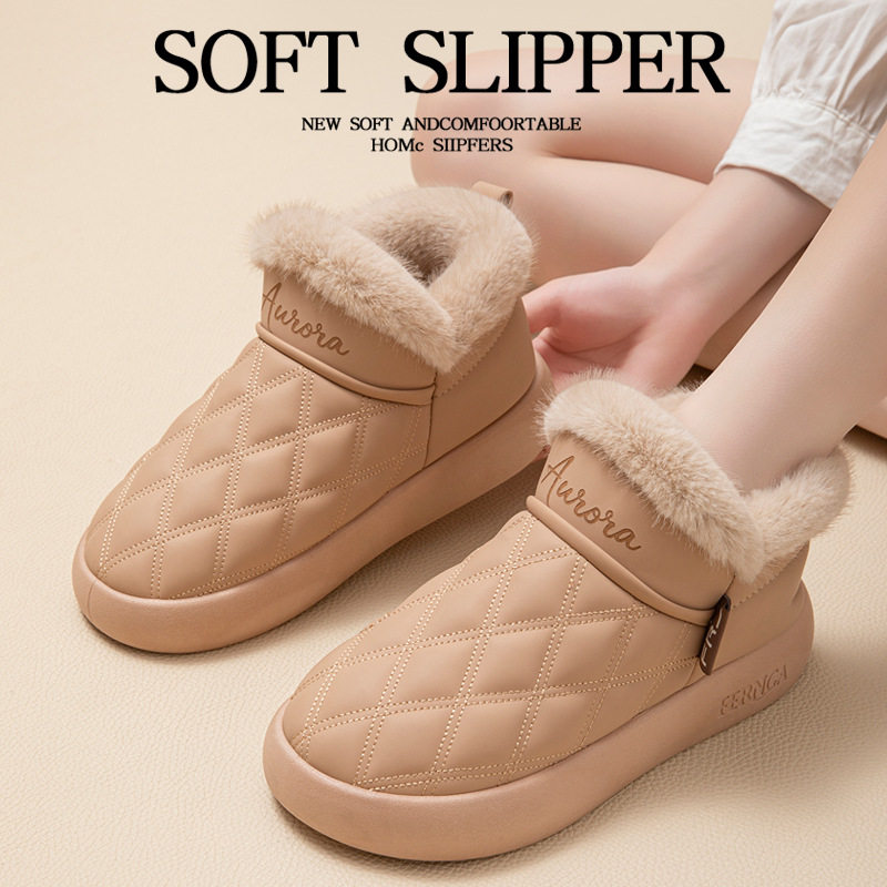 Fengrunjia Non-Slip Soft Sole Thick Sole Winter 2025 New Cotton Shoes Fleece-Lined Thickeneded Indoor Cotton Slippers Women's Shoes Export