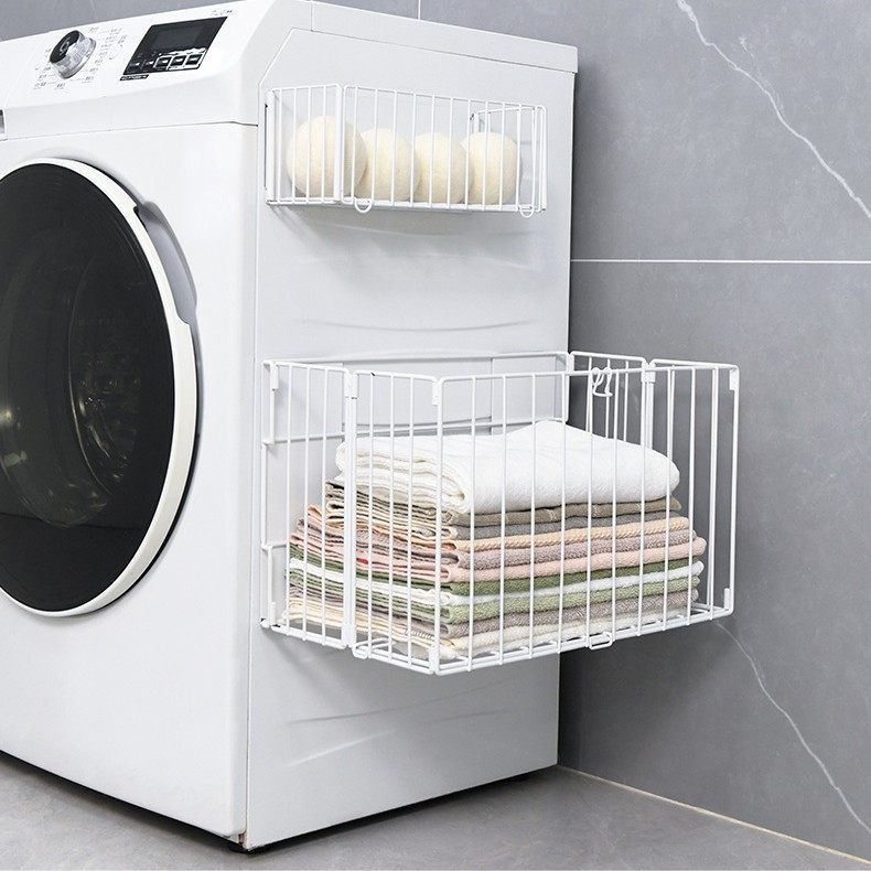 Magnetic Washing Machine Side Foldable Laundry Basket Wall-Mounted Dirty Clothes Storage Basket Bathroom Storage Basket No Drilling Required