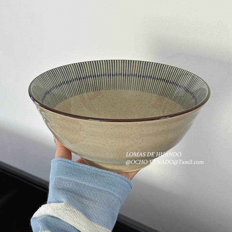 Japanese style retro bucket bowl soup noodle bowl ceramic high temperature under glaze color ramen snail powder suo powder bowl one-person rice bowl