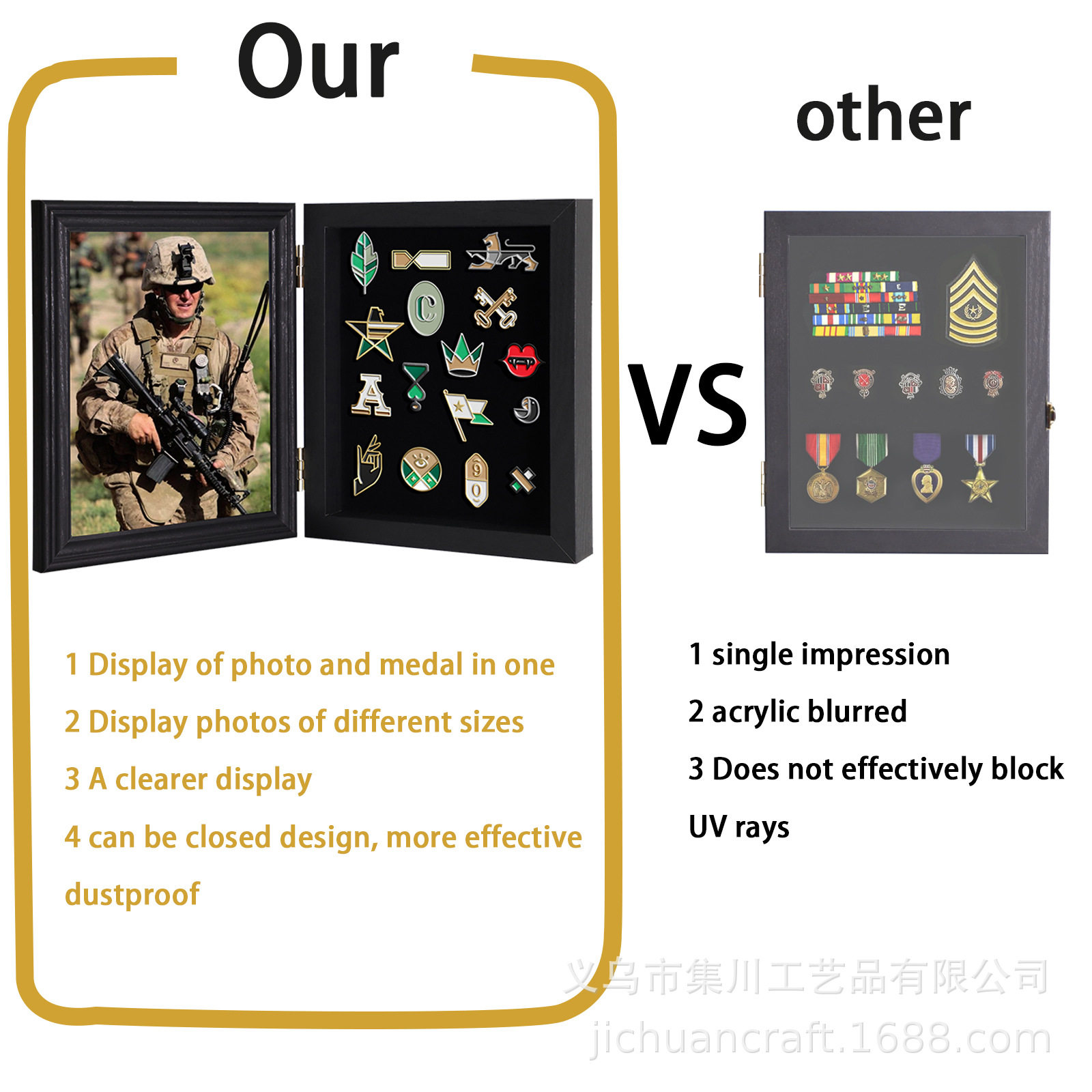 Cross-Border Wooden Opening and Closing Badge Storage Box Brooch Medal Medal Commemorative Medal Collection Table Display Frame/Frame