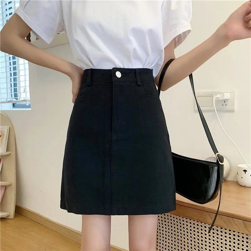 High Waisted Black Denim Bodycon Skirt Slim Fit A Line Style Trendy Design Perfect for Students and Casual Outings
