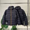 Bird Plus Winter New Black and Gold Color Block Ribbed down Jacket with Hood Outdoor Coat Black and Gold Color Block with Tag