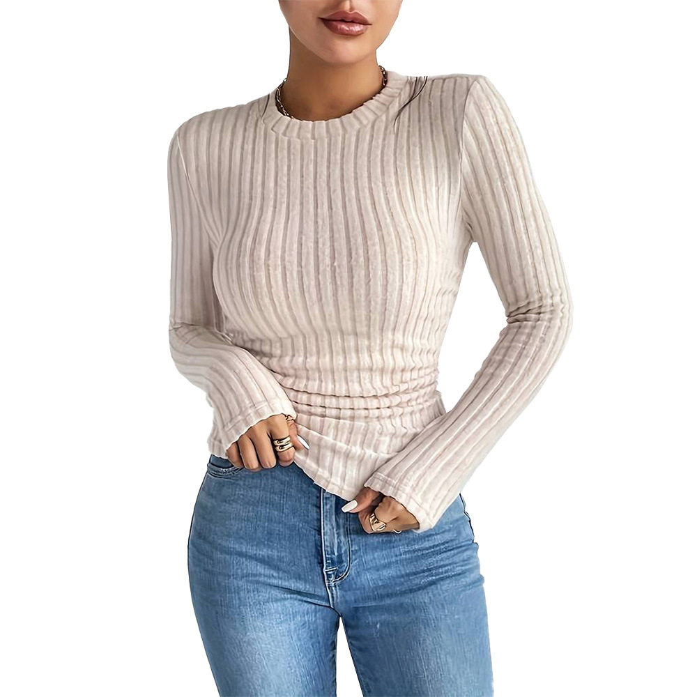 Basic Round Neck Long Sleeve T Shirt Minimalist Style Versatile for Spring Summer Perfect for Commuting Wholesale
