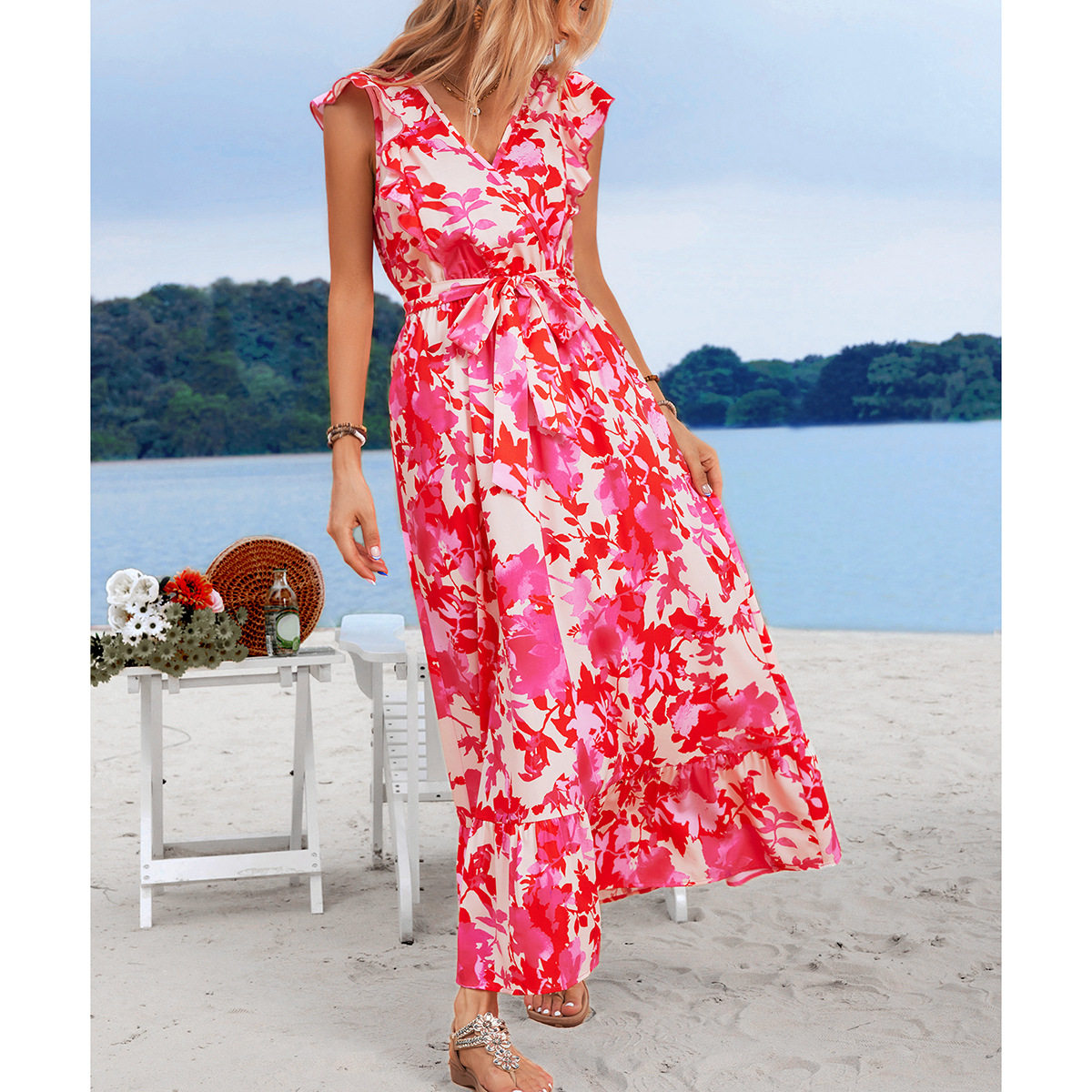 Casual Floral Midi Dress Elegant Design Comfortable Fit Trendy Style Perfect for Spring and Summer Wholesale