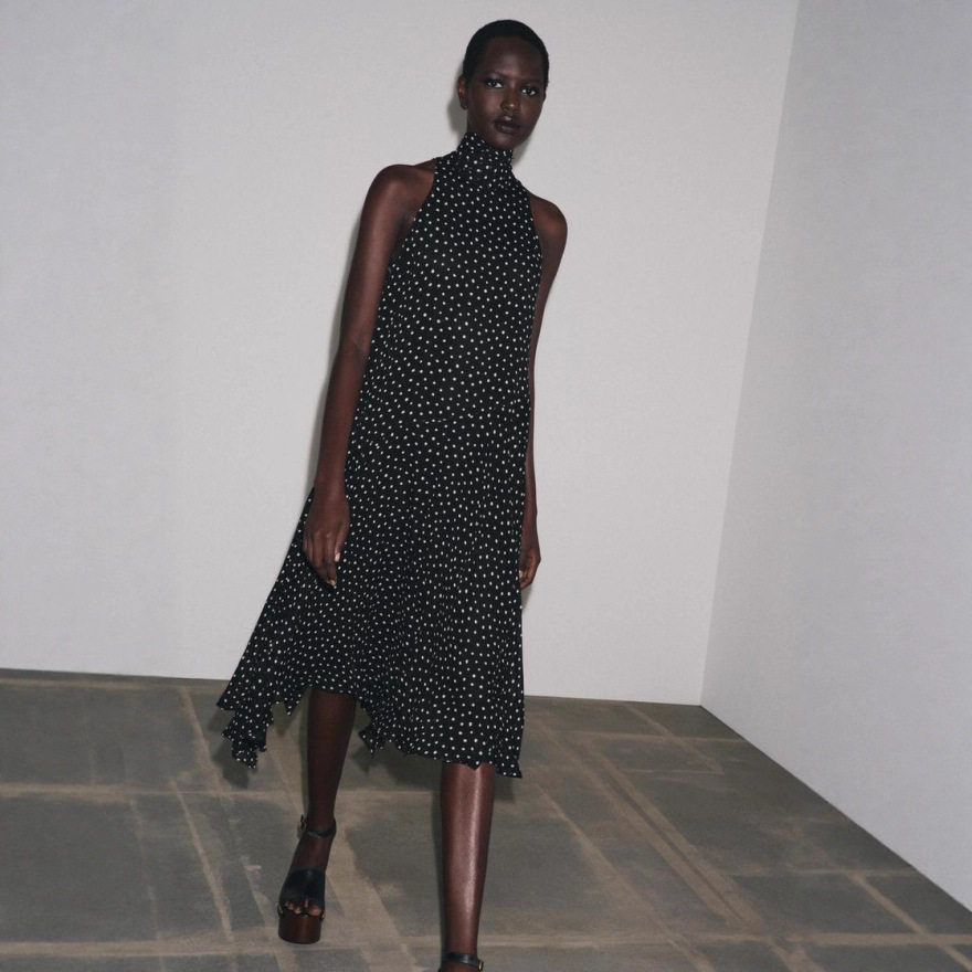 Loose Fit Polka Dot Halter Neck Sleeveless Dress Irregular Hem Autumn Womens Fashion Wholesale Available