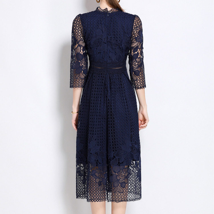 Elegant Mid Length Dress Slimming Hollow Water Soluble Lace Perfect for Formal Events Ready to Ship