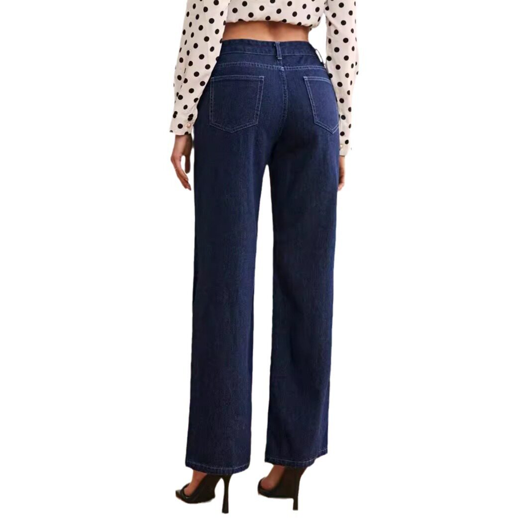High Waisted Straight Leg Jeans Fashionable Vintage Style Casual Wear for Women Wholesale Available