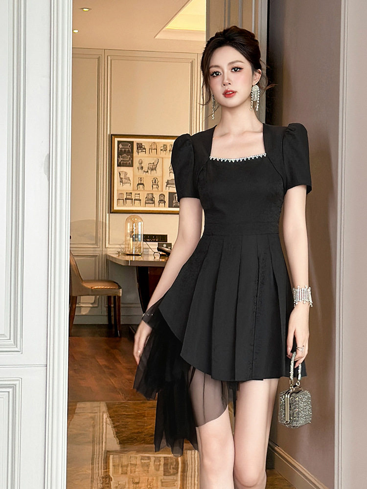 Đầm maxi nữ thắt eo phong cách Pháp thiết kế mùa hè — [Màu đen]