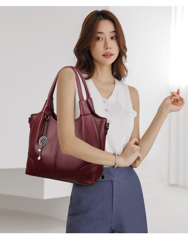 Túi tote nữ da PU cỡ vừa đựng nhiều ngăn, túi đeo chéo xách tay đi làm — đen, màu đỏ, màu xám, Màu xanh da trời