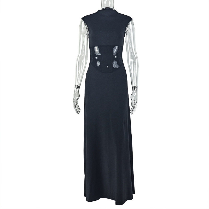 Fashionable A Line Dress Solid Color High Neck Waist Cinching Long Sleeve Casual Streetwear for Women Wholesale
