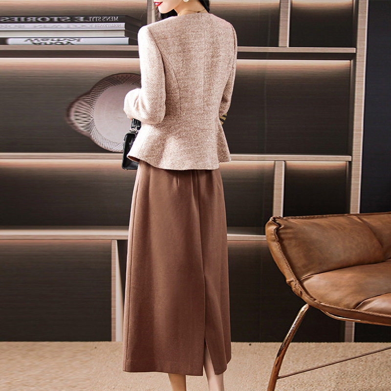 Woolen Small Fragrance Suit Autumn Two-Piece High-End Elegant Slimming Look Suit Skirt Mother's Wear 3689
