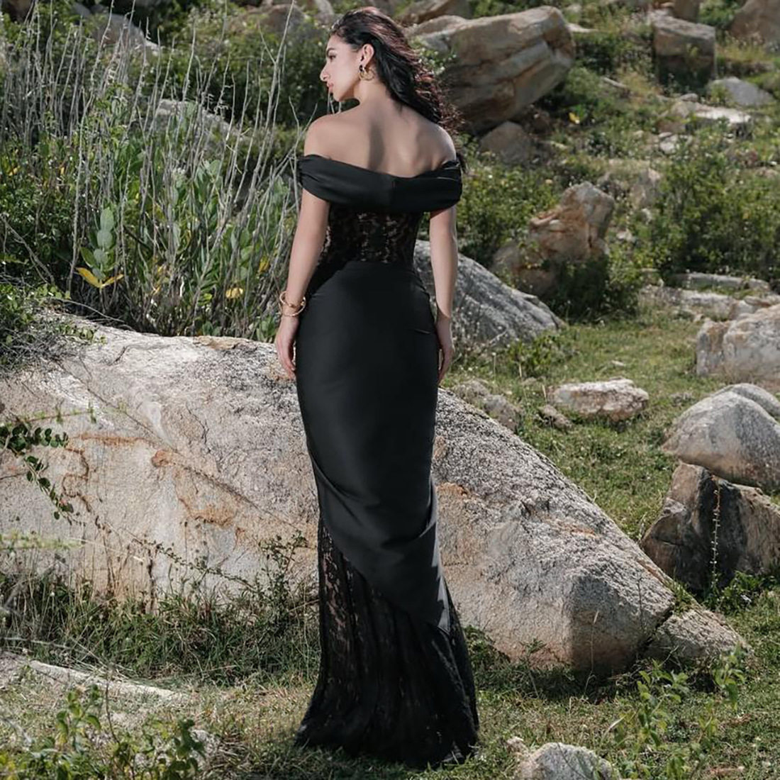 Womens Long Lace Patchwork Off Shoulder Dress Slim Fit Elegant Autumn Fashion Wholesale Available