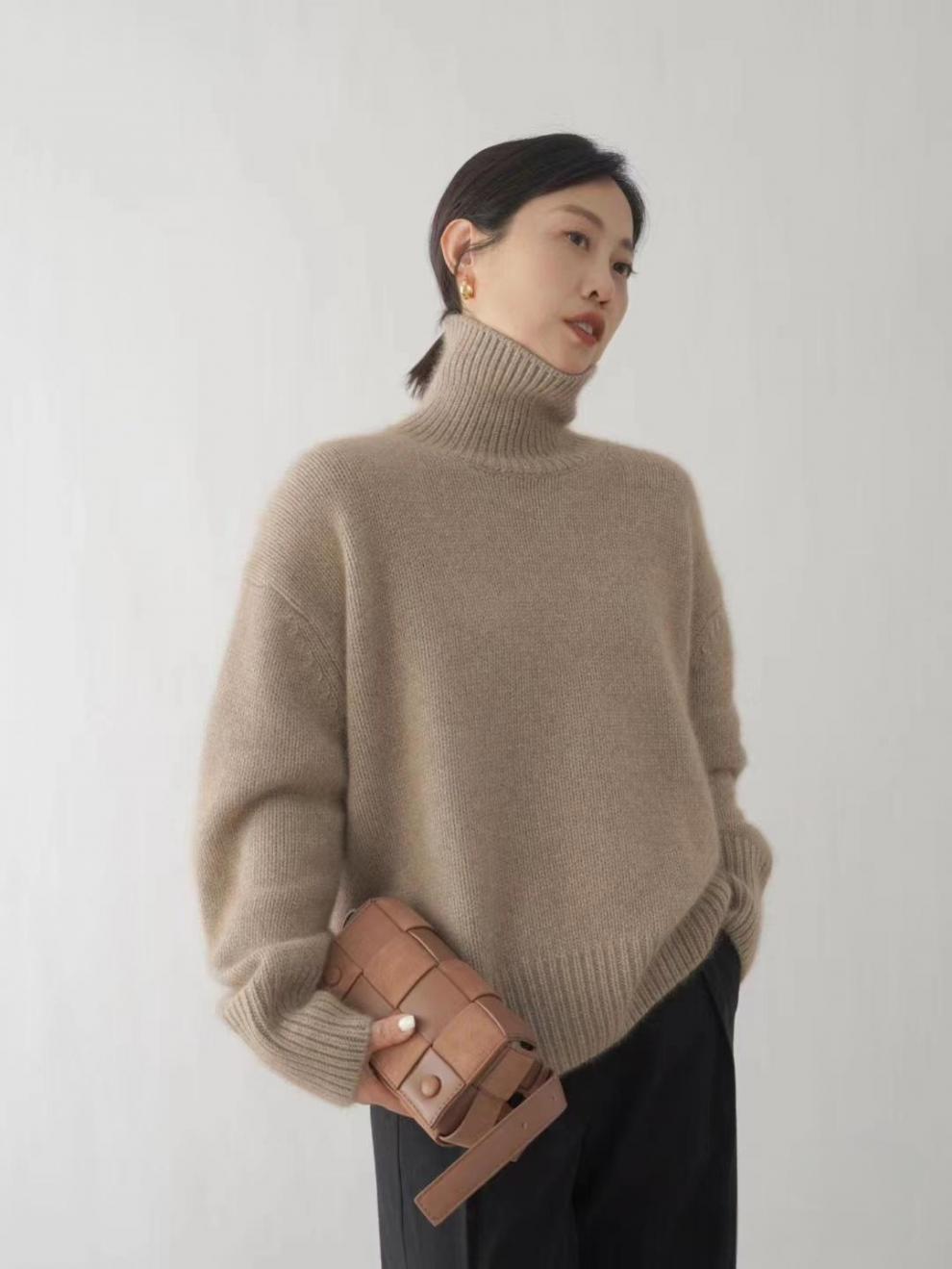 Chunky Turtleneck Sweater Thick Knit Loose Fit Solid Color Autumn Winter Casual Wear Wholesale Available
