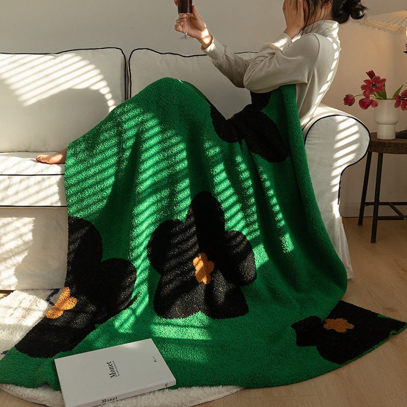 INS Korean Style Designer Sunflower Class A Half-side Velvet Knitted Blanket Sofa Office Nap Blanket Autumn and Winter