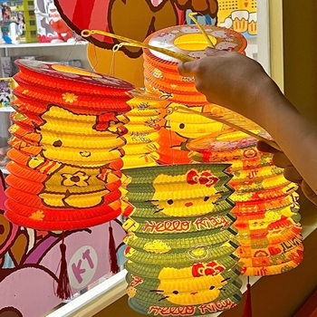 2025 Mid-Autumn Festival Lantern Cute Cartoon Hello Kitty New Year Spring Festival Portable Foldable Lantern