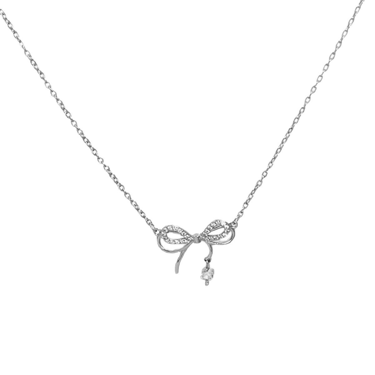 Bow water drop pendant girl heart love small fresh diamond gift niche Joker Ruyi lock necklace wholesale