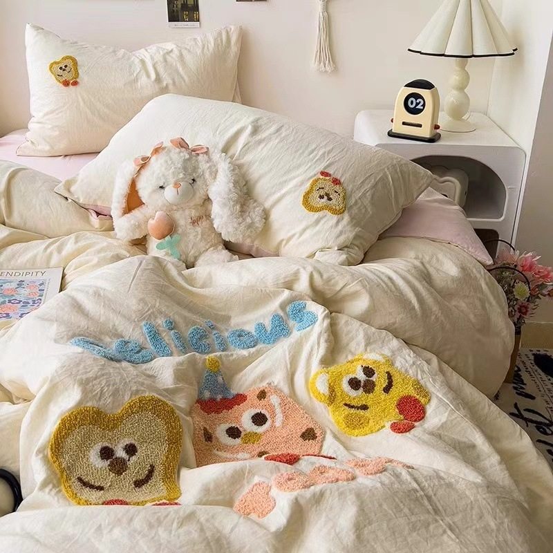 New Class A cotton four-piece set super soft cotton towel embroidered bed sheet quilt cover dormitory wash cotton three-piece set wholesale