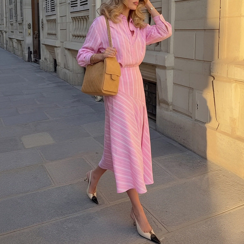 Striped Long Sleeve Shirt Dress Slim Fit Casual Style Summer Fashion Wholesale Available bulk order
