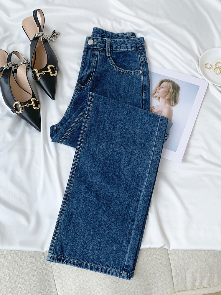 Womens Spring Korean Style Wide Leg Jeans Fashionable Versatile Loose Fit Floor Length Casual Wear Low MOQ