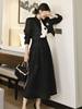Yujie fan new two-piece Korean style socialite temperament woolen short coat + waist-tight large swing dress Hepburn suit