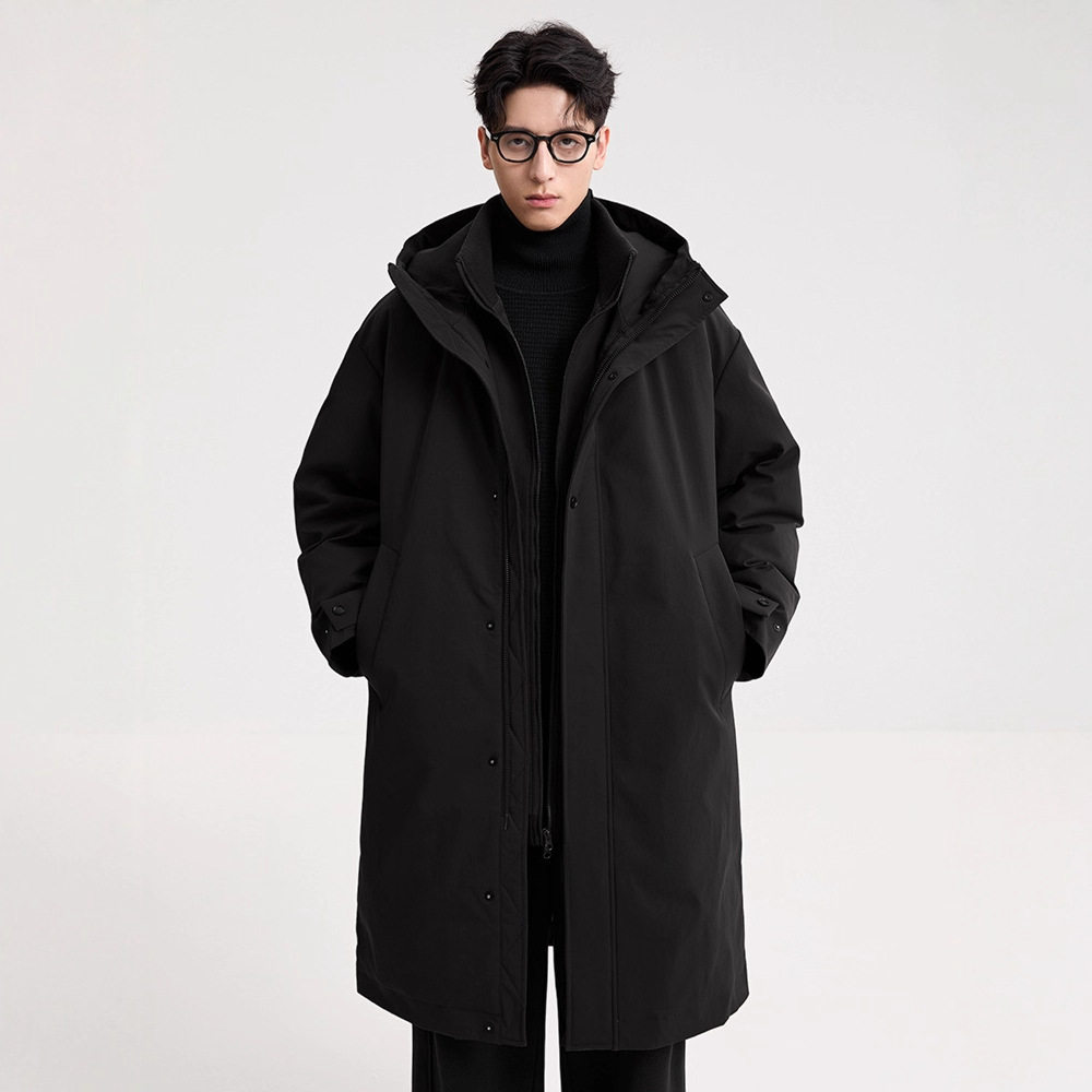 90 down Men's Windbreaker Style down Jacket 25 Winter New Warm Mid-Length Hooded Fake Two-Piece Jacket