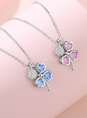 S925纯银四叶草项链女轻奢小众气质闪锆幸运草锁骨链气质优雅甜美