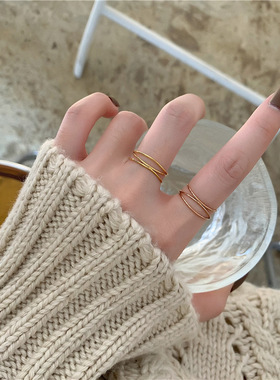 法式ins三层交织设计感戒指 文艺时尚个性镀18K金食指戒指女