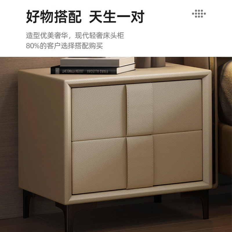 Italian-Style Minimalist Storage Bed Multifunctional Soft Headboard Genuine Leather Bed Trendy New Model 1.8m Double Master Bedroom Large Bed