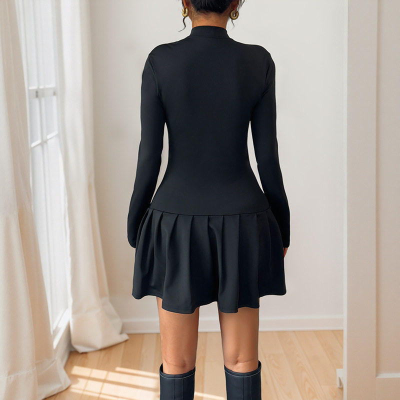 Elegant Sweetheart Bow Tie Buttoned High Neck Long Sleeve Dress Autumn Fashion Wholesale Available