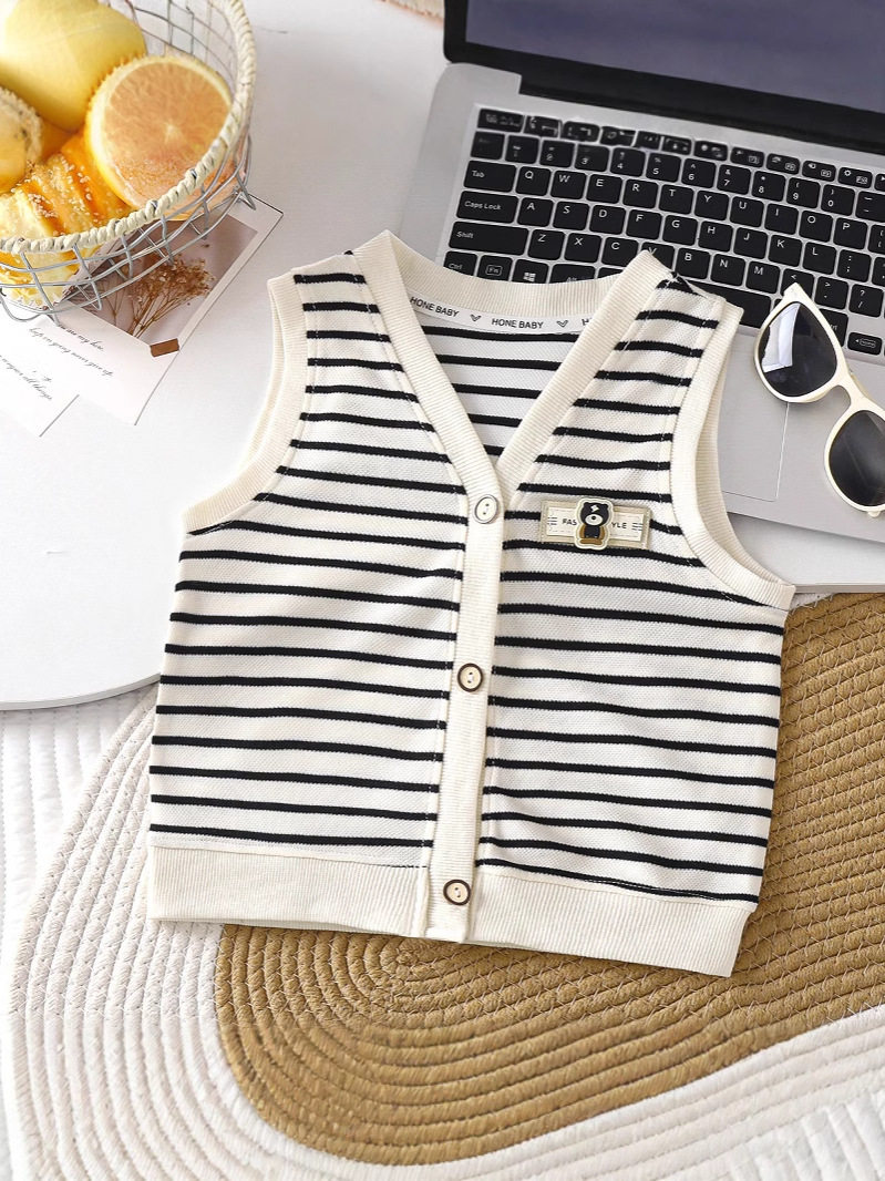 Boys & Girls Baby Striped Classic Versatile Vest, New Spring & Autumn Korean Style Stylish Waistcoat